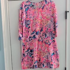 Lulu-B Pink and Blue Floral 3/4 Sleeve Dress